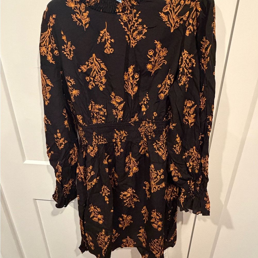 Cupshe Black Dress with Orange Floral Design NWT